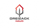 Zeichen, zweifarbig, Signet, Symbol, Haus, Immobilien, Dreizack, Pfeil, Logo