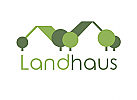 ko, Zeichen, zweifarbig, Zeichnung, zwei Huser, Landhaus, Logo