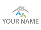Zwei Personen und Haus, Dach, Dachdecker, Immobilien, Logo
