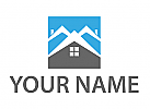 Zweifarbig, Drei Dcher, Huser, und Rechteck, Immobilien, Dachdecker, Logo