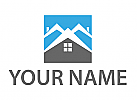 kologisch, Zweifarbig, Drei Dcher, Huser, und Rechteck, Immobilien, Dachdecker, Logo