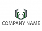 Zweifarbig, Zeichen, Sechsecke grau und grün Logo