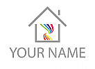 Zwei Spirale, Haus mit farbigen Linien, Wellen, Logo