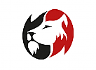 Zeichen, zweifarbig, Löwe Logo mit Flammen