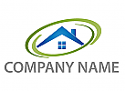 kologisch, Zweifarbig, Haus, Dach und Kreise, Dachdecker Logo
