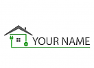 Zweifarbig, Stromleitung, Haus, Strom Stecker und Steckdose, Elektriker Logo