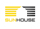 Zeichen, zweifarbig, Sonne, Lamellen, Immobilie, Haus, Logo