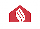 Haus, Flamme, Kamin, Heizung, Brandschutz, Logo