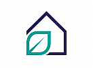 Ökologisch, Zeichen, zweifarbig, Haus, Blatt, Logo