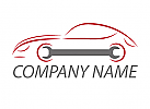 Öko-Car, Auto, Sportwagen und Schraubenschlüssel, Werkstatt, Logo