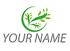 Zweifarbig, Pflanze und Kreis, Bio, Vegan, Logo