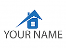 Zweifarbig, Zeichen, Zeichnung, Haus in blau, Immobilien und Ferienwohnung Logo