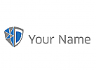 Zweifarbig, Zeichen, Zeichnung, Wappen in blau und grau, Netzwerk, IT Logo