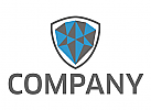 Zweifarbig, Zeichen, Zeichnung, Wappen und Dreiecke in blau und grau Logo