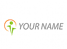 , komedizin, Zweifarbig, Person, Mensch in Bewegung und Sonne Logo