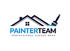 , , Zeichen, Signet, Logo, Maler, Farbrolle, Haus, Dach, bunt, Logo