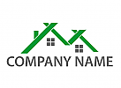 Zwei Dcher in grn, Immobilien und Dachdecker Logo