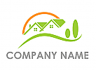 Zwei Huser, Wiese und Sonne, Immobilien Logo