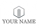 Skyline, Hochhaus und Sechseck Logo