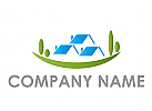 Drei Huser und Wiese, Bume, Immobilien Logo