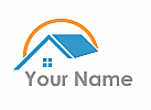 Dach, Haus und Sonne, Immobilien und Dachdecker Logo