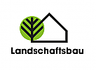 Baum, Haus, Landschaftsbau, Logo